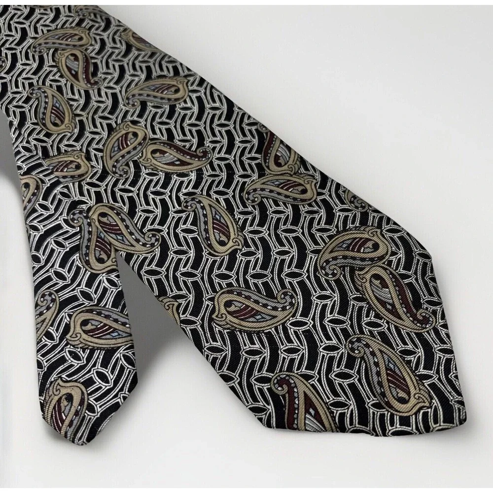 Vintage Salvatori Tie Paisley Harp Black Optical Illusion Hypnotic 3.75x59
